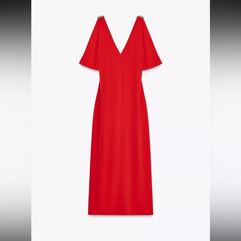 NWT Zara Red Maxi Dress with Gold Appliqués
